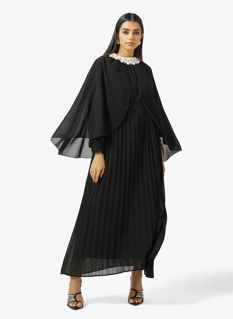 Khizana Cape Dress With Embellished Neck